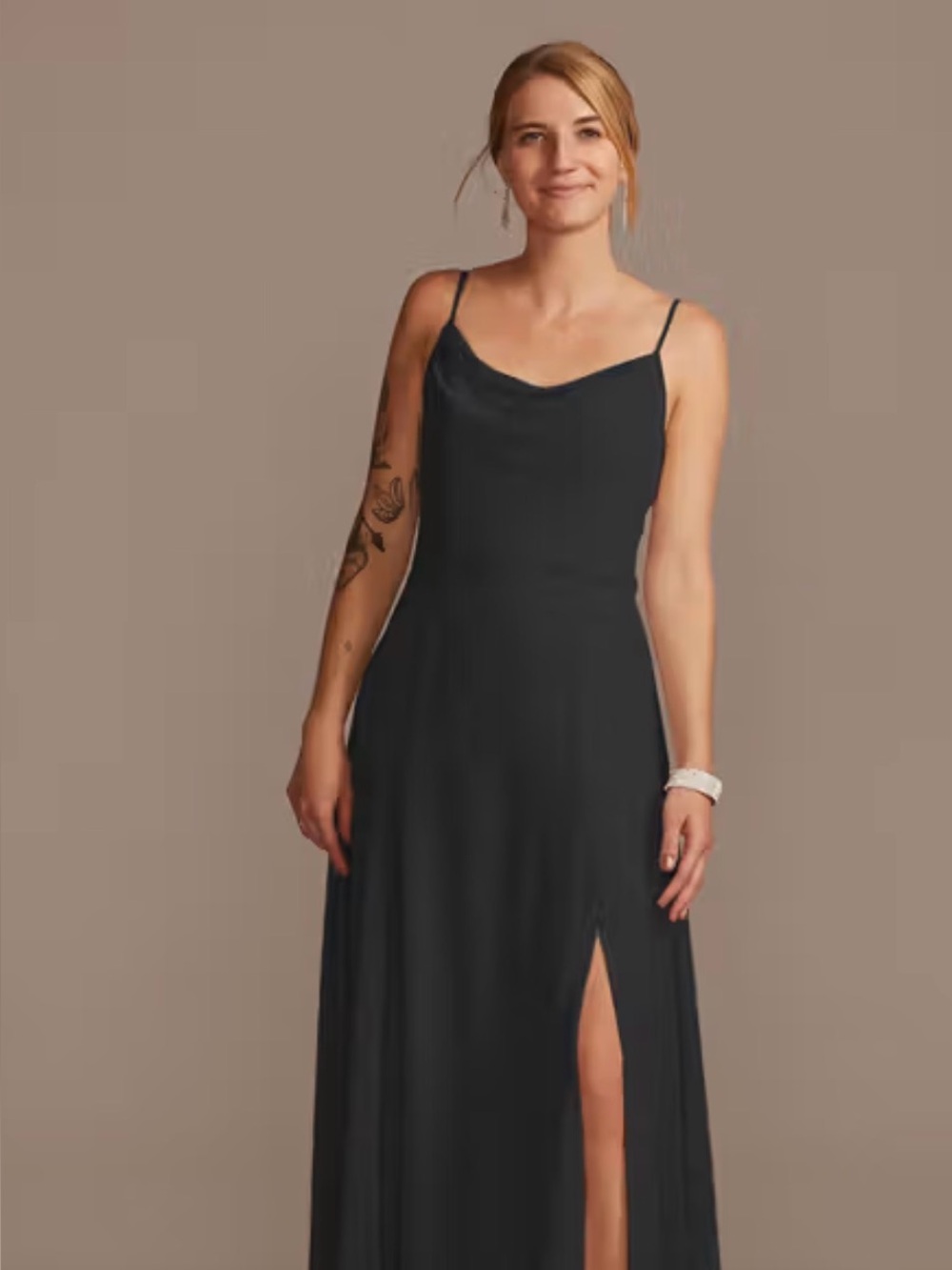 David’s Bridal Cowl Neck Chiffon Dress with Slit